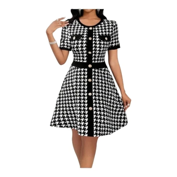 SHEIN Black and White Houndstooth Mini Dress - Picture 1 of 6